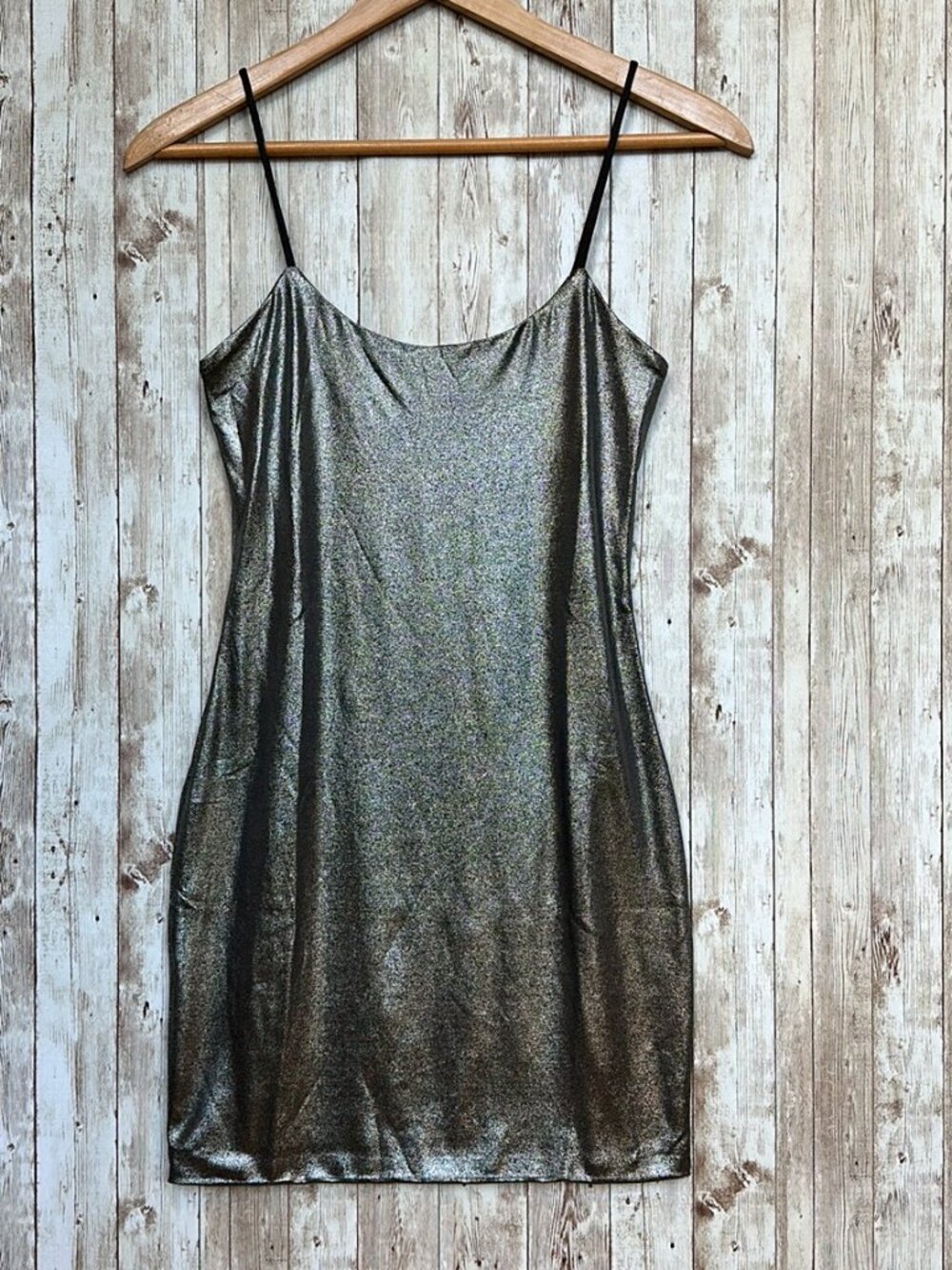 Lucy In The Sky Mini Dress sz Medium Women's Andrea Silver Shimmer Grey Bodycon